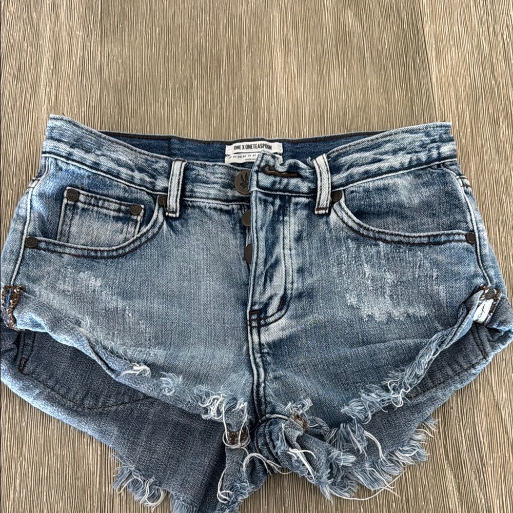 One Teaspoon Blue Jean Shorts Distressed Style